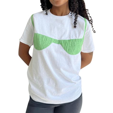 Women Y K Smocked T Shirt Bikini Bra Graphic Print Short Sleeve