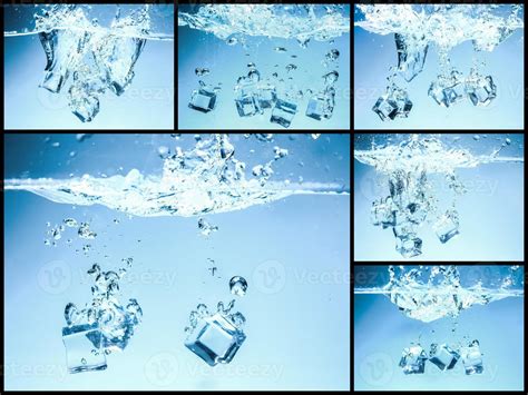 Collection Of Ice Cubes Dropped Into Drinking Water Refreshing