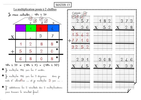 MATHS 13 CE2 la multiplication posée à 2 chiffres La classe des CE