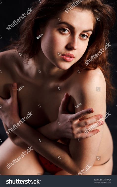 Stunning Naked Brunette Sitting Black Background Stock Photo Shutterstock
