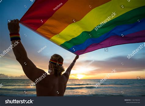 Man Holding Fluttering Rainbow Gay Pride Stock Photo Shutterstock