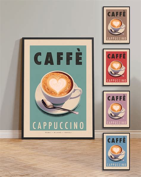 Cappuccino Coffee Print Kitchen Wall Art Retro Style Italian - Etsy