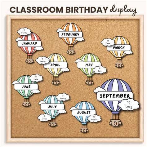 Hot Air Balloon Classroom Birthday Display By Teach With Miss T Resources