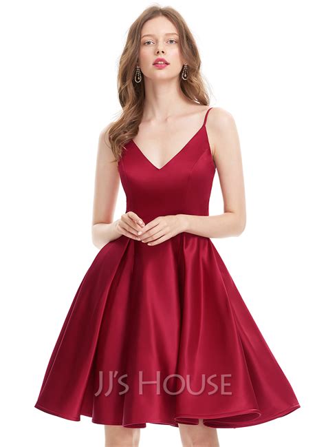 A Line Princess V Neck Knee Length Satin Homecoming Dress 022127941