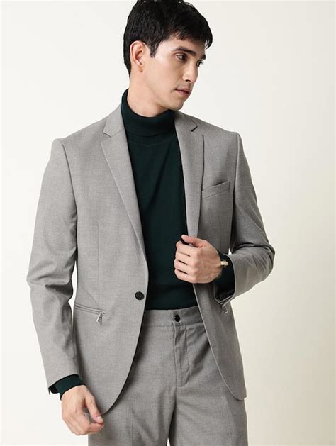 Men Grey Solid Single Breasted Slim Fit Formal Blazer