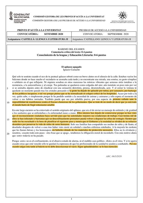 Examen Lengua Castellana Y Literatura De La Comunidad Valenciana