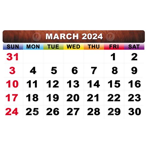 March 2024 Calendar In Red And Black March 2024 March Calendar