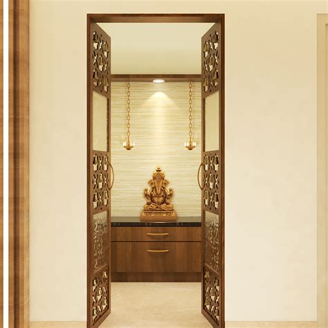 Modern Pooja Room Design With Wooden Cabinet Livspace