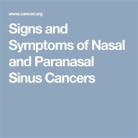 Signs And Symptoms Of Nasal And Paranasal Sinus Cancers Paranasal