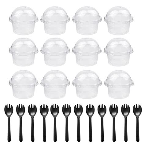 50 Pack 8 Oz Clear Plastic Dessert Cup With Dome Lids Disposable