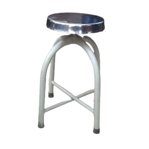 Stainless Steel Silver And White Hospital Revolving Stool Polished