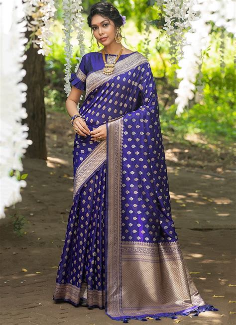 Buy Royal Blue Art Banarasi Silk Zari Saree Festive Wear Online At Best Price Cbazaar