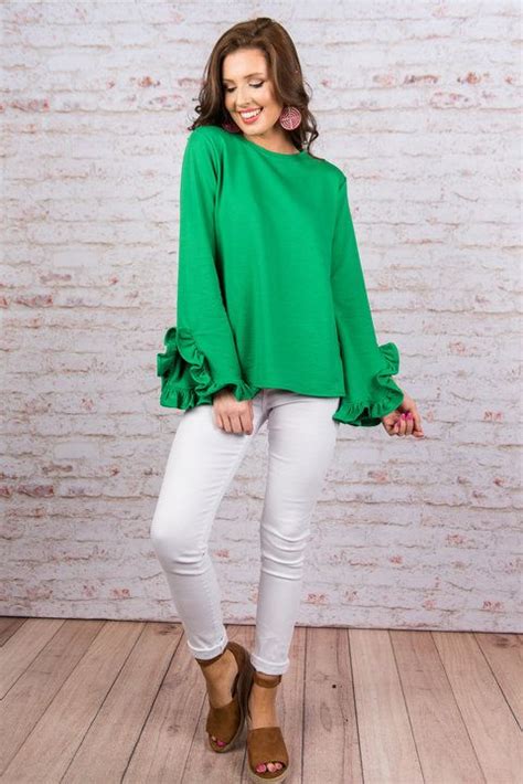 Lets Get Frilly Top Kelly Green Green Shirt Outfits Fashion