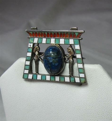 Egyptian Revival Lapis Scarab Temple Brooch Pin Art D Gem