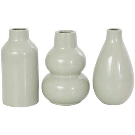 Litton Lane Green Minimalistic Rounded Ceramic Decorative Vase With