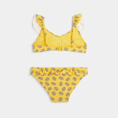 Maillot de bain bikini imprimé corail jaune fille OKAIDI Comparateur