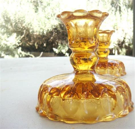 Vintage Amber Glass Candle Holders Set Of 2 Rustic Etsy Glass Candle Holders Candle Holder