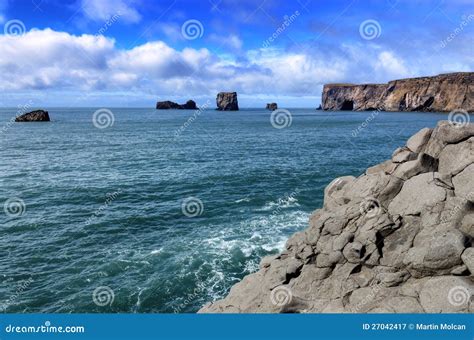 Dyrholeay Cliffs And Rocks Ocean View Iceland Stock Image Image Of