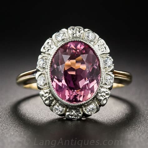 Vintage Pink Tourmaline and Diamond Ring