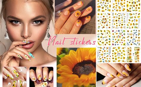 Amazon Sunflower Nail Stickers Floral Flower Nail Art Water Decals