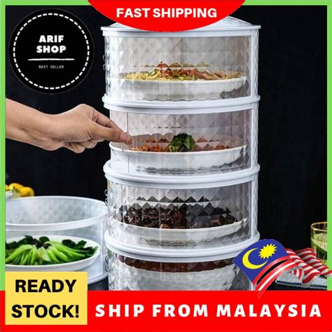 Tudung Saji Bertingkat New Diamond Design Stackable Food Cover Tudung