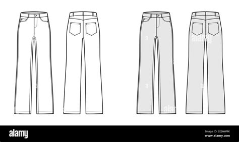 Straight Jeans Denim Pants Technical Fashion Illustration With Full Length Low Waist Rise 5