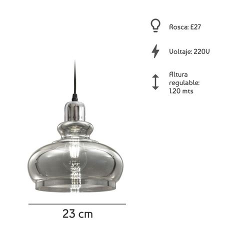 LUZ DESING Colgante Vintage Vidrio Fume Plata Moderno Apto Led Mks Sf