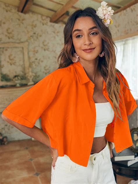 Moda De Mujer Shein México Orange Blouses Outfit Orange Top Outfit Orange Shirt Outfit