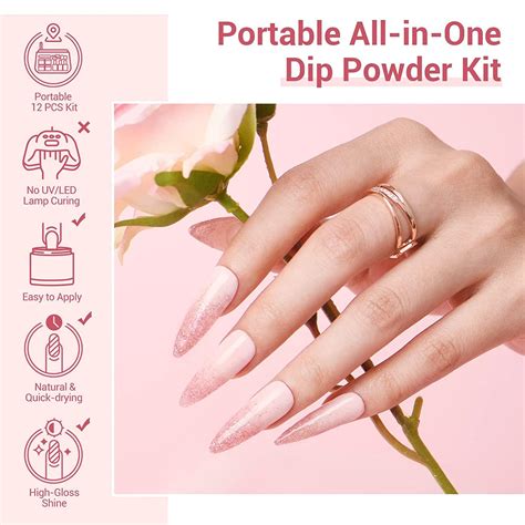 Azurebeauty Pcs Portable Dip Powder Nail Starter Kit Nude Pink Glitter French Nail Art Set