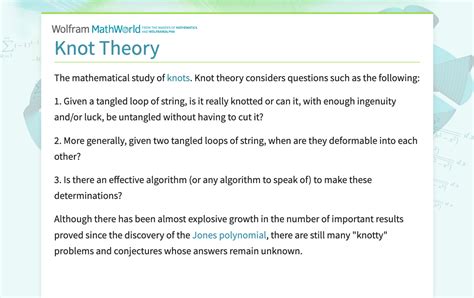 Knot Theory -- from Wolfram MathWorld