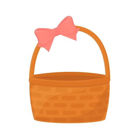 Premium Vector Easter Wicker Basket With A Pink Bow Isolated Vector