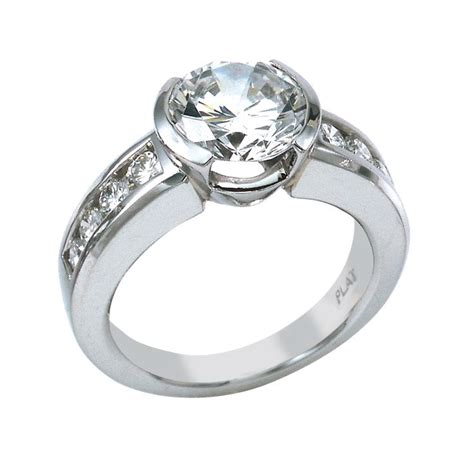 Semi Bezel Wedding Set Engagement Ring With Round Center In Semi