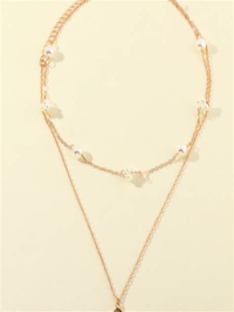 Buy Urbanic Gold Toned Off White Beaded Layered Necklace Necklace