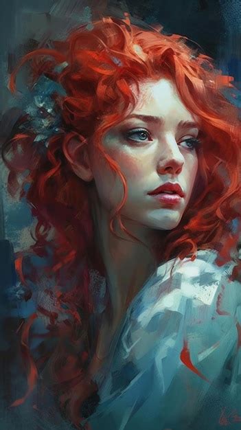 Premium Ai Image A Woman With Red Hair And Blue Eyes Is A Painting By