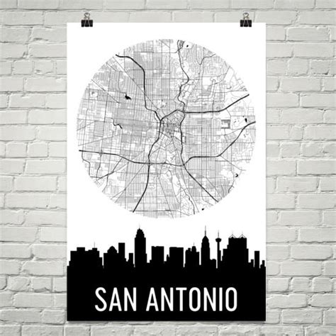 San Antonio Skyline Silhouette Art Prints – Modern Map Art