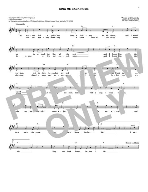 Sing Me Back Home Sheet Music By Merle Haggard Lead Sheet Fake Boo