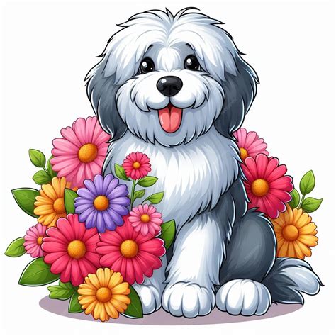 Premium Vector Cute Old English Sheepdog Dog Cartoon Vector Style