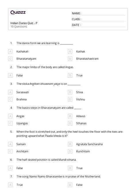 Dance Worksheets For Th Class On Quizizz Free Printable