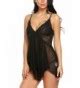 Women Sexy Lingerie V Neck Lace Babydoll Mesh Chemise Sleepwear S XL Black 3 CO1806EIQMS