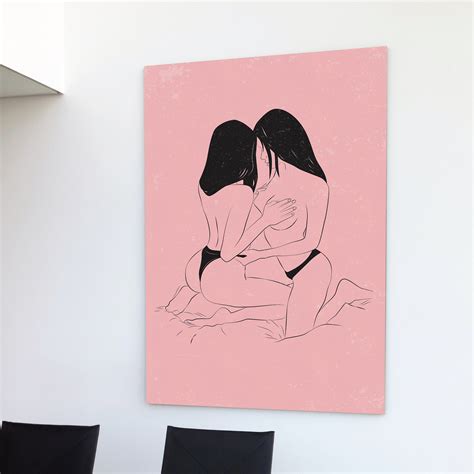 Erotic Art With Two Lesbian Girls On Bed Canvas Wall Art Etsy