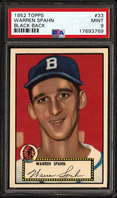 Auction Prices Realized Baseball Cards 1952 Topps Warren Spahn BLACK BACK