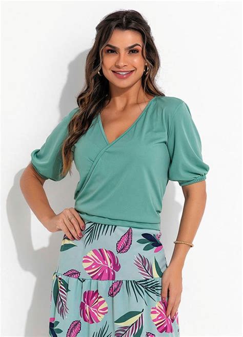 Blusa Verde Transpassada Moda Evang Lica Rosalie