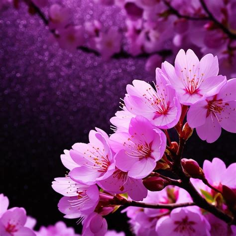 A Brightly Lit Closeup Of Purple Cherry Blossoms Premium Ai Generated