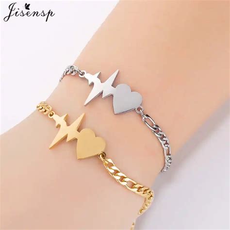 Jisensp pulsera de acero inoxidable con latido del corazón para mujer