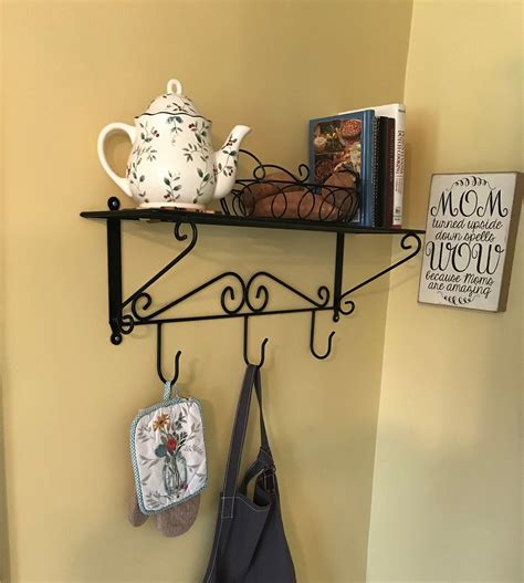 Wrought Iron Wall Shelf Unit With Coat Hooks Large 30 - Etsy