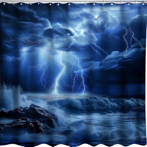 Stormy Seascape Shower Curtain Hyper Realistic Lightning And