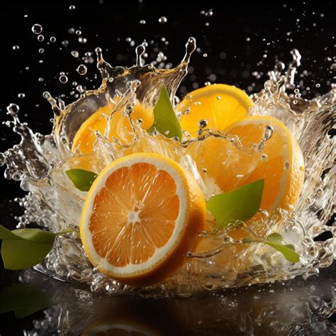 Premium Ai Image A Splash Of Water With Oranges And Green Leaves