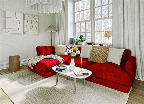 Living Room With Red Sofa on Behance