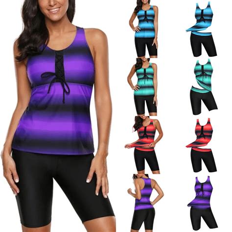 2019 Newest Hot Women S Two Piece Swimsuit Bikini Set Tankini Bathing Long Swim Shorts Swimwear