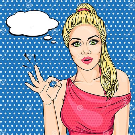 Retro Woman Showing Ok Hand Sign With Thought Balloon In Pop Art Comic